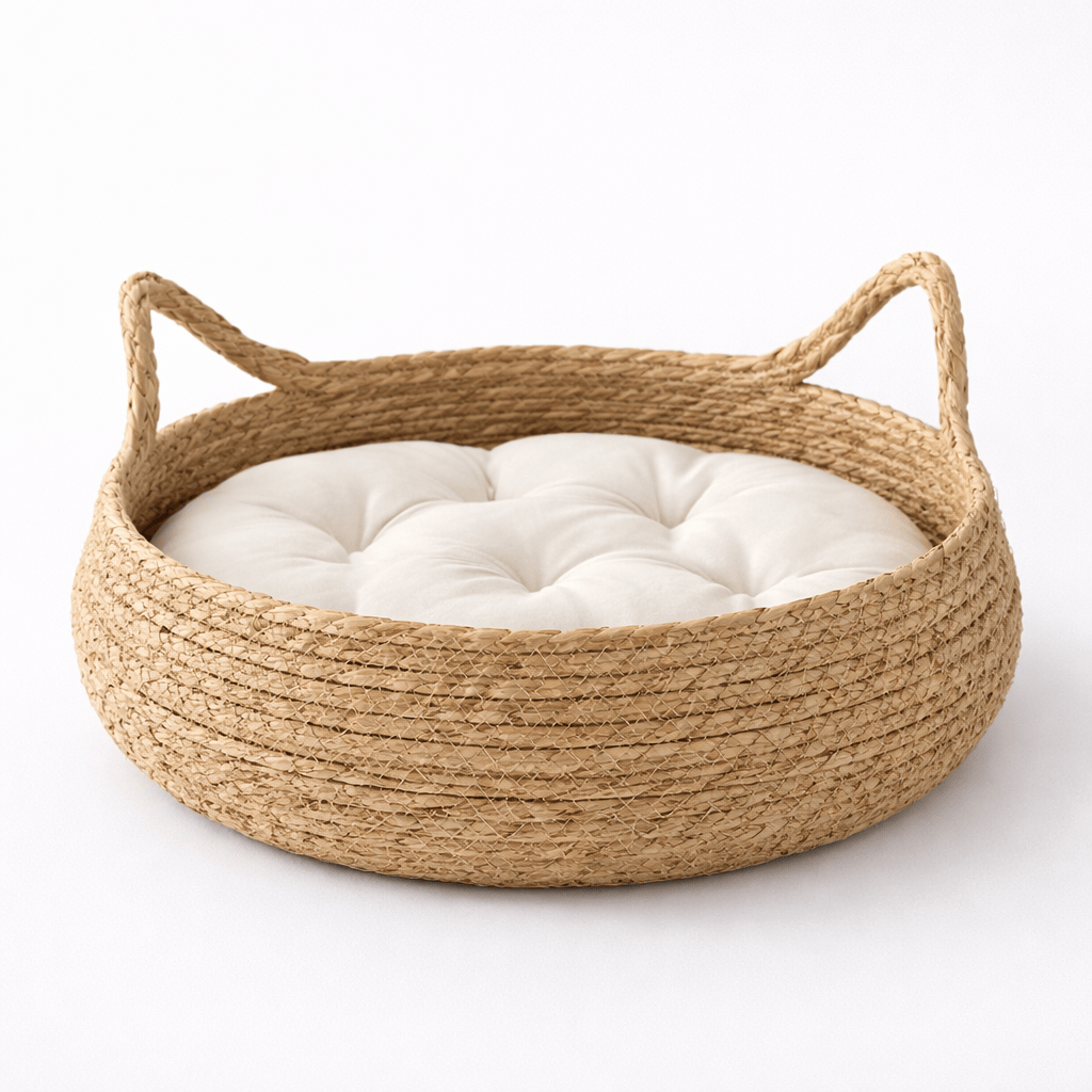 Panier pour Chat en Rotin Tressé à la Main