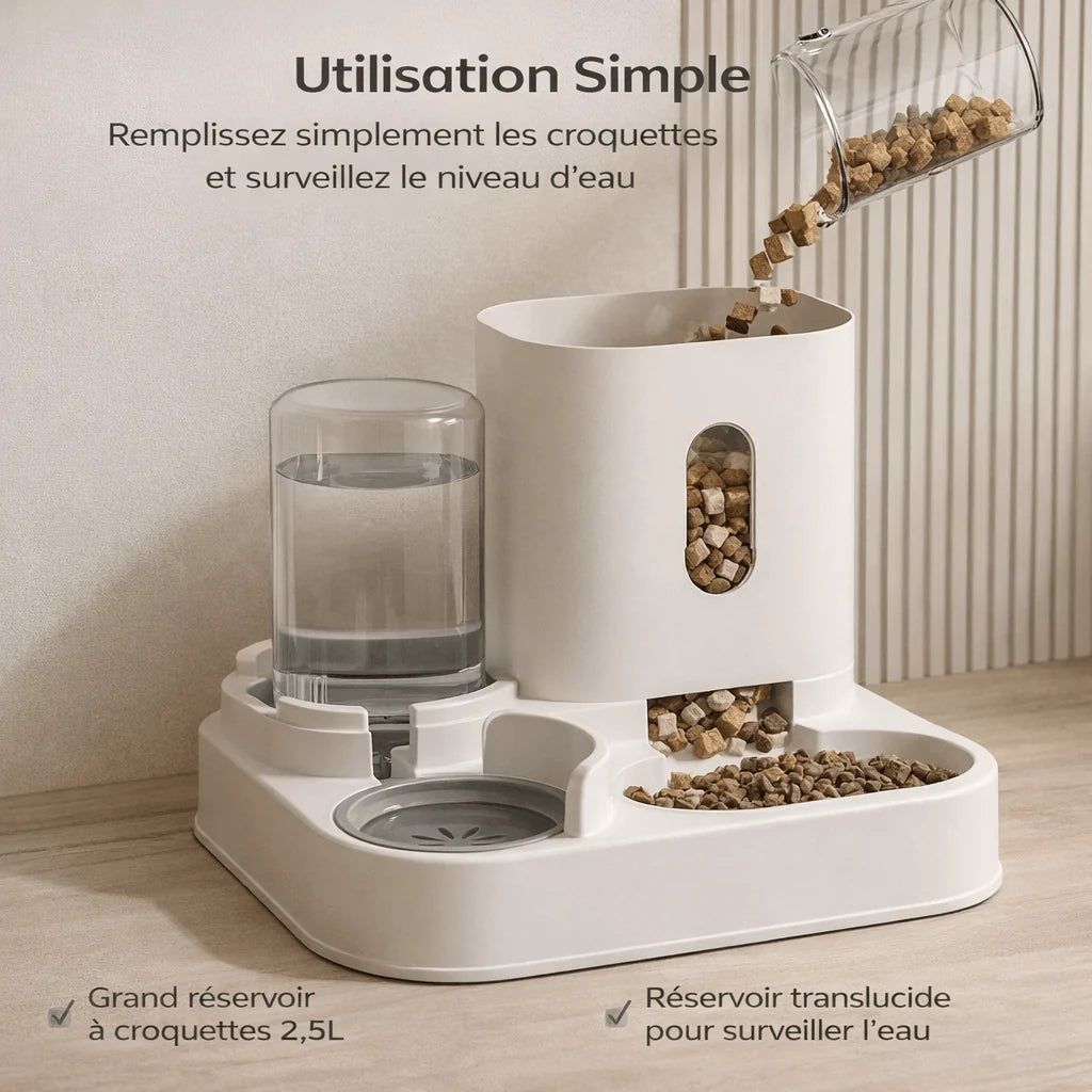Distributeur de Croquettes avec Fontaine à Eau | Tout-en-Un