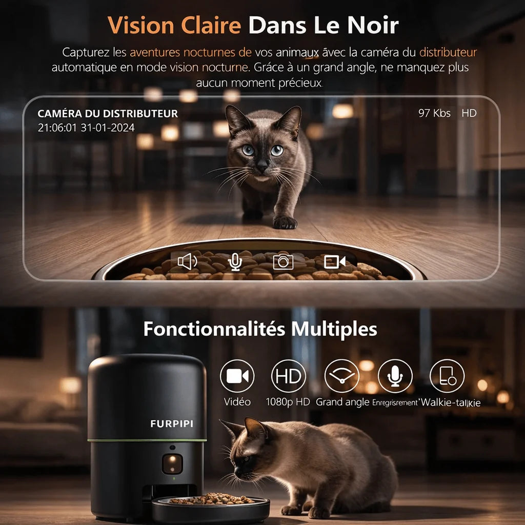 Distributeur de Croquettes avec Caméra HD 4L | Repas Connectés
