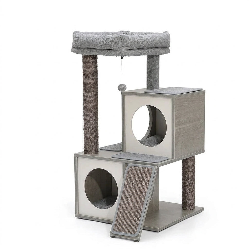 Petit Arbre à Chat Moderne en Bois Gris | CatHaven