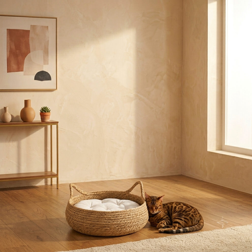 Panier pour Chat en Rotin Tressé à la Main