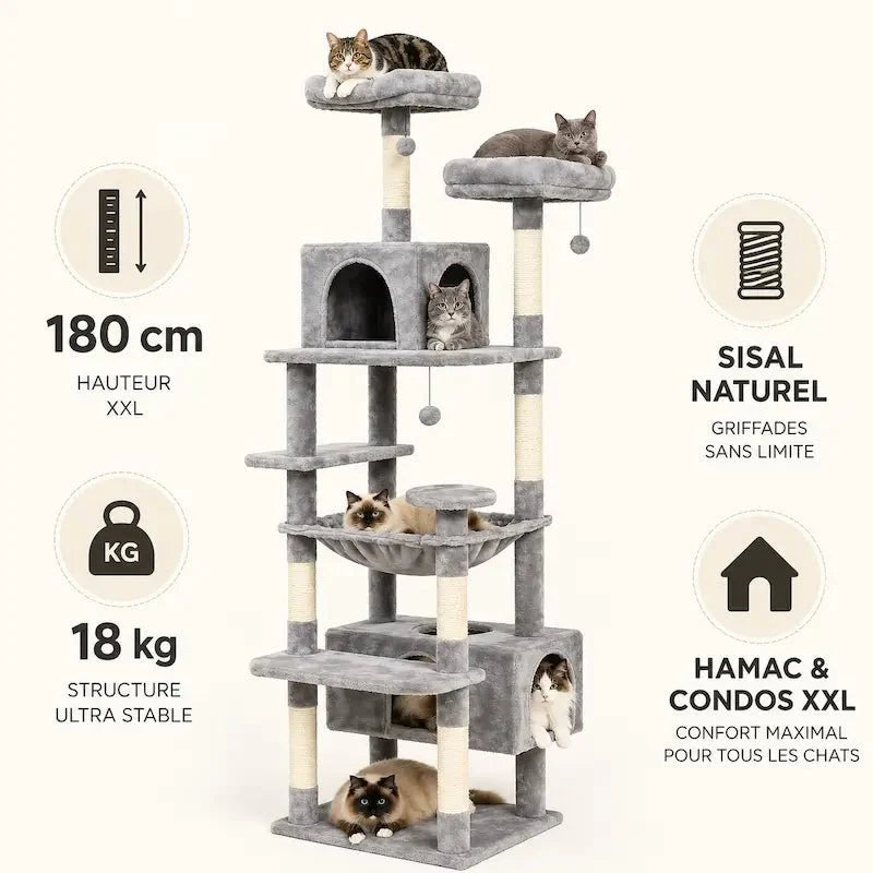 Arbre à chat 180 cm - XXL & ultra stable | Catéma