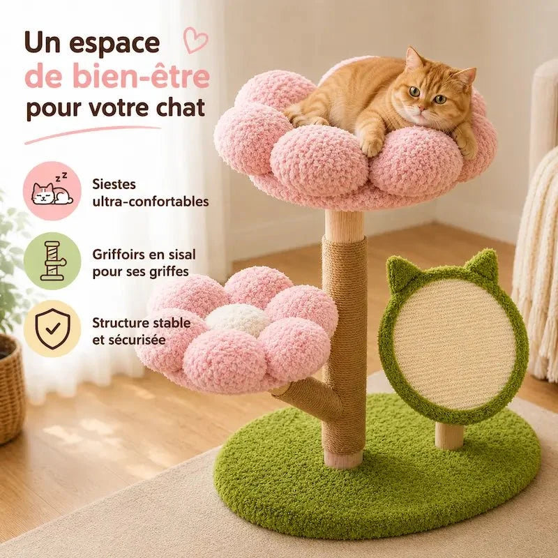 Arbre à chat floral en bois massif - Design | FloraNest