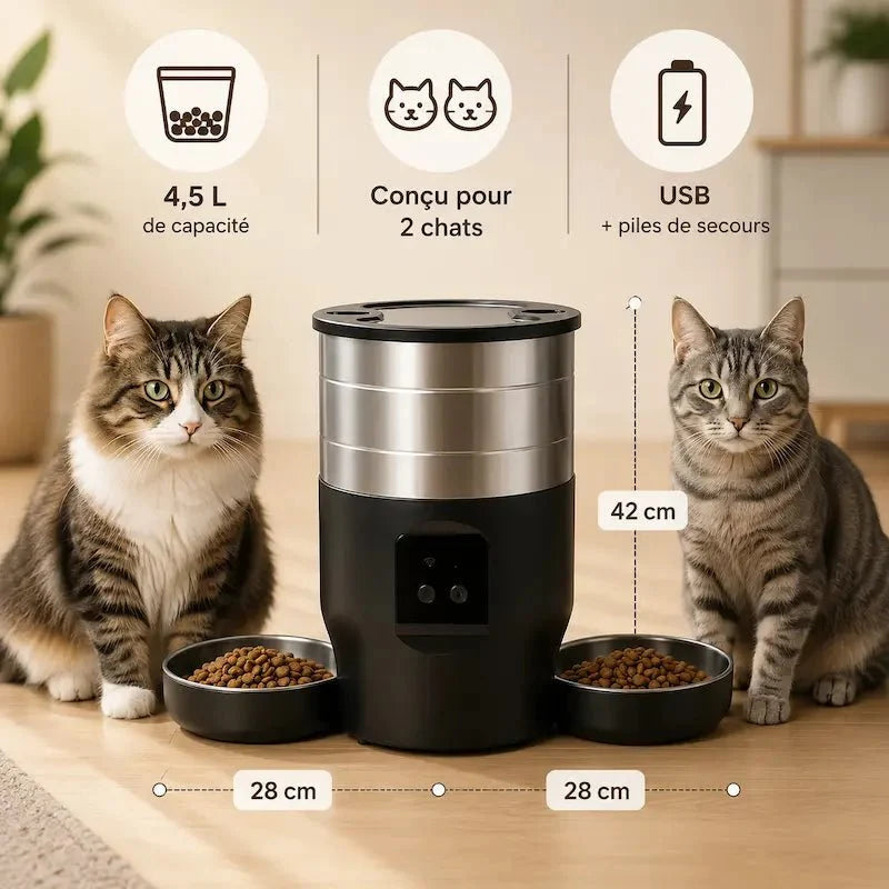 Distributeur intelligent croquettes double chat - Repas calmes | CatFlow